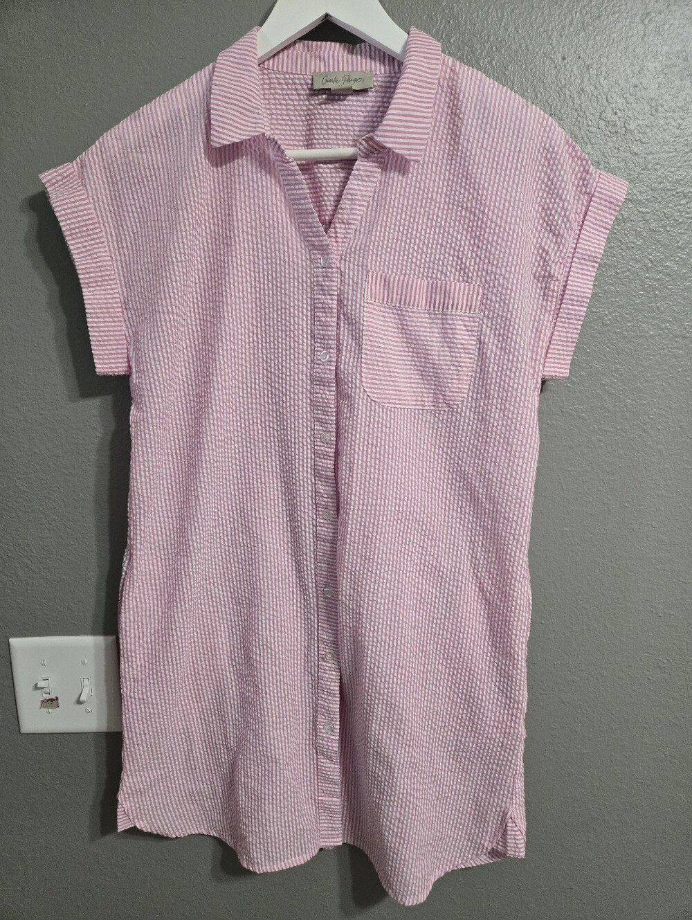 Charlie Paige Pink & White Shirt Dress Size Small